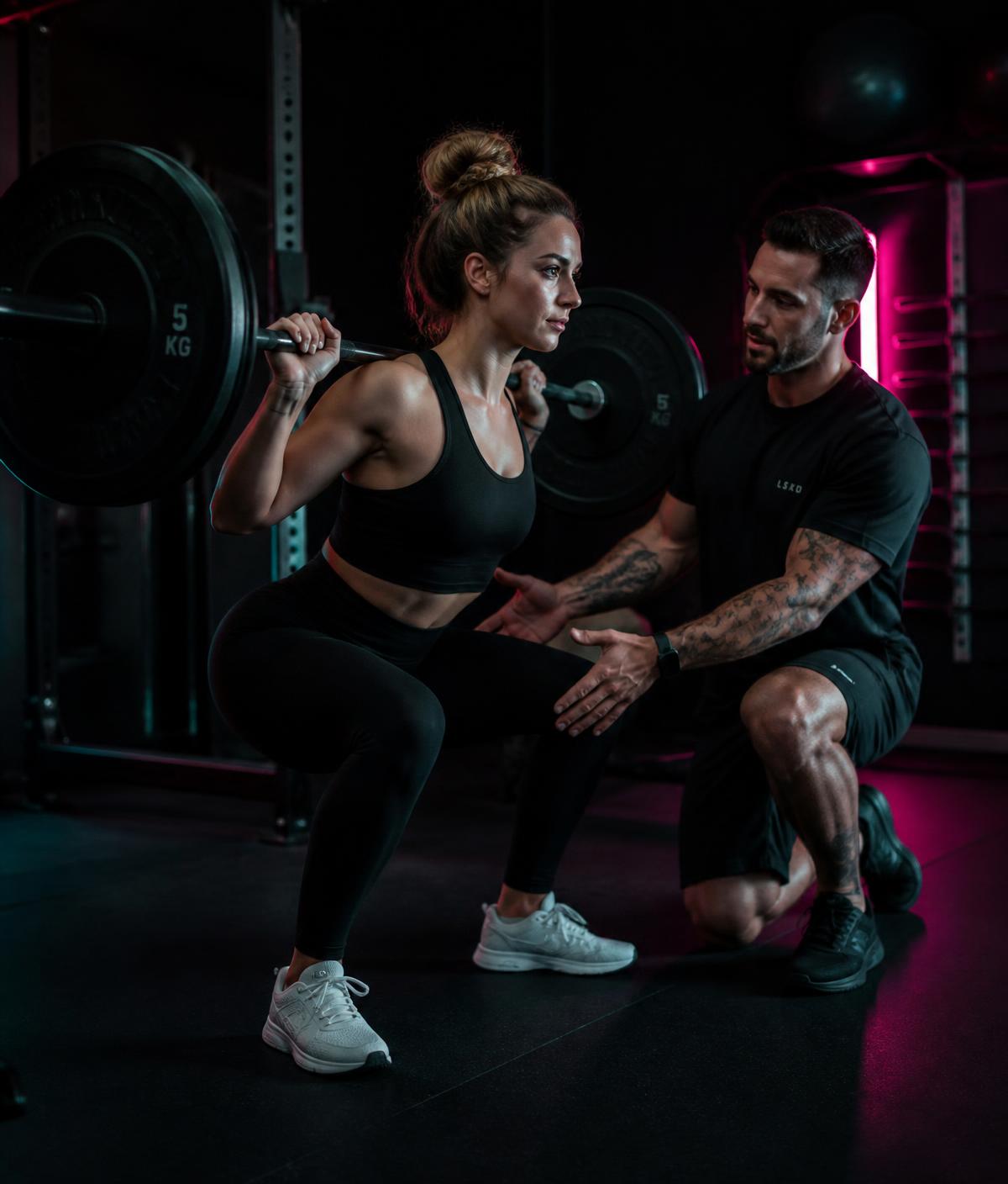 Certified trainer coaching squat technique
